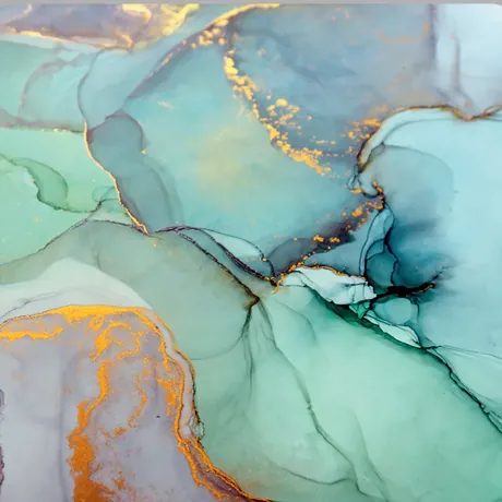 The Sea Is Calling backdrop: teal and green ink marbling with gold veining