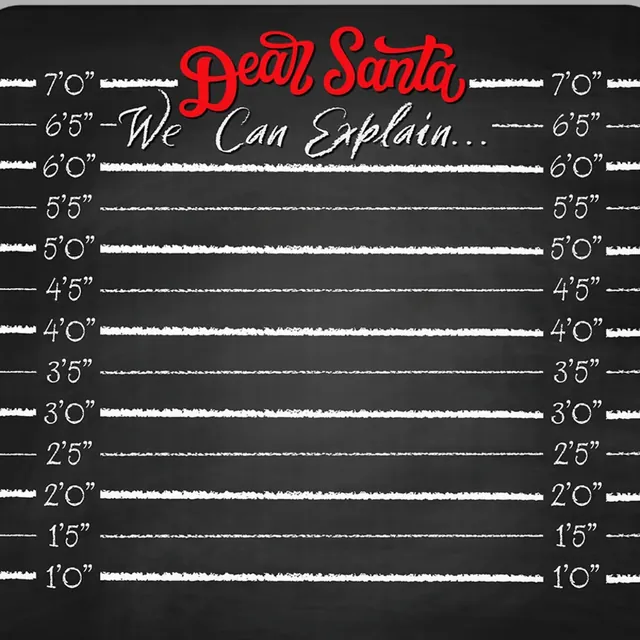 Dear Santa backdrop: black chalkboard height chart with Dear Santa in red script