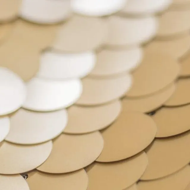 Honey Champagne Sequin backdrop: large champagne and cream discs in overlapping scales