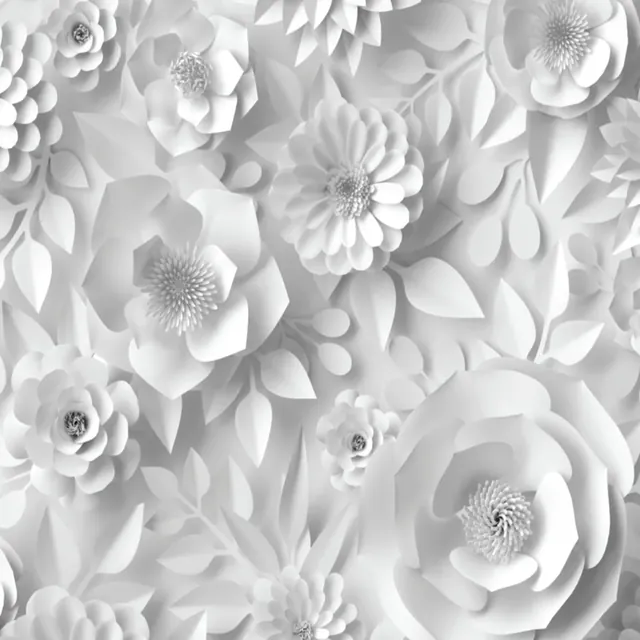 White Paper Flowers backdrop: sculpted white paper flowers in relief