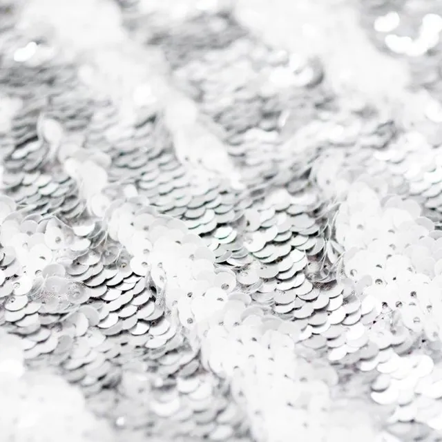 White / Silver Mermaid backdrop: reversible white and silver mermaid sequins in swept rows