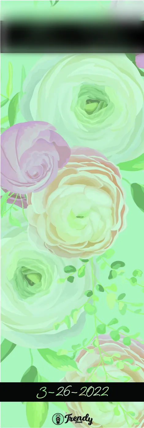 A 2x6 photo booth print template design: a spring wedding, with the client's own name softened for privacy